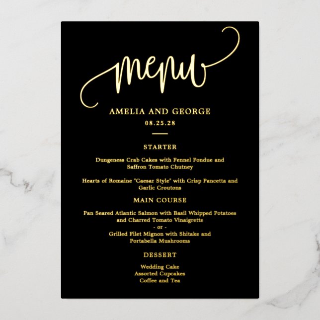 Tarjeta de menú elegante con auténtico foil y herm (Anverso)