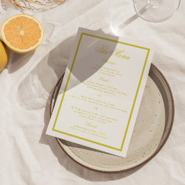 Tarjeta de menú elegante de boda cítrica amarilla