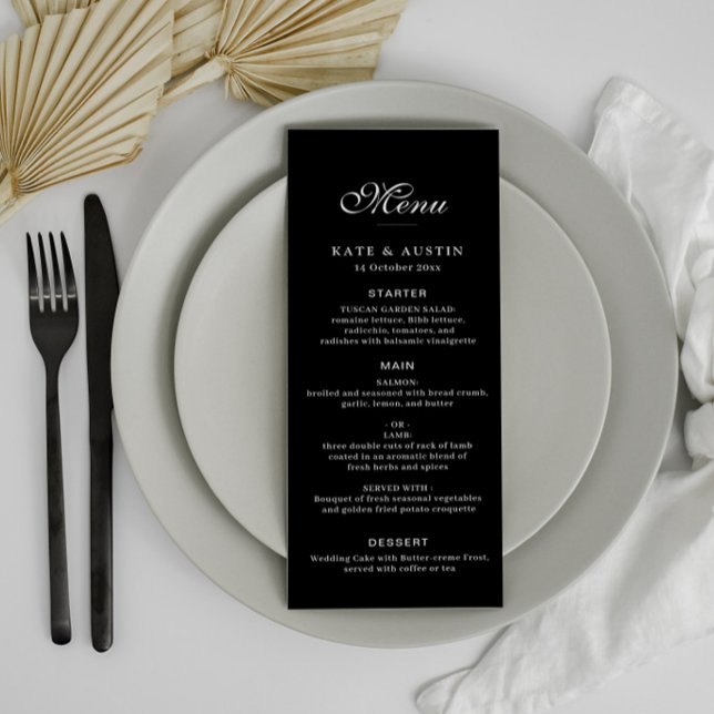 tarjeta de menú elegante de boda negro (Subido por el creador)