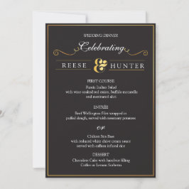 Tarjeta de menú elegante de bodas de oro negro mod