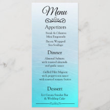 Tarjeta de menú elegante decorativa Aqua Blue Boda