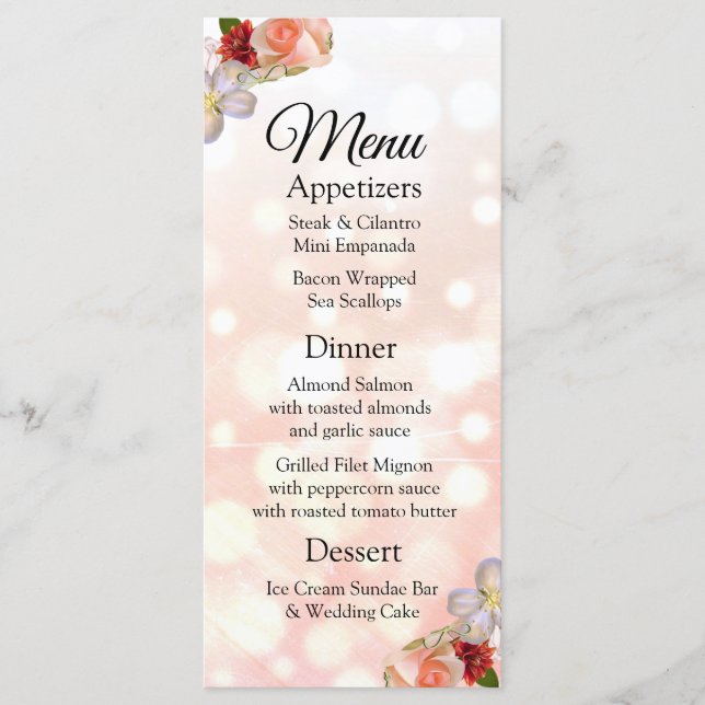 Tarjeta de menú elegante decorativa para el Boda c (Anverso)