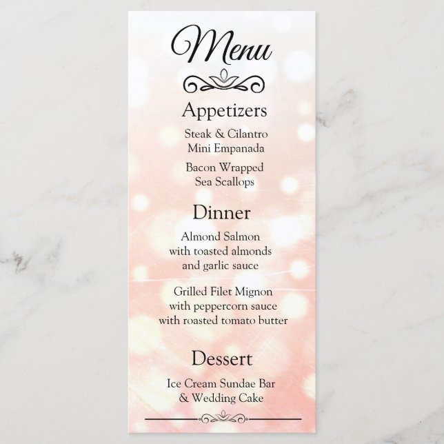 Tarjeta de menú elegante decorativa para el Boda d (Anverso)