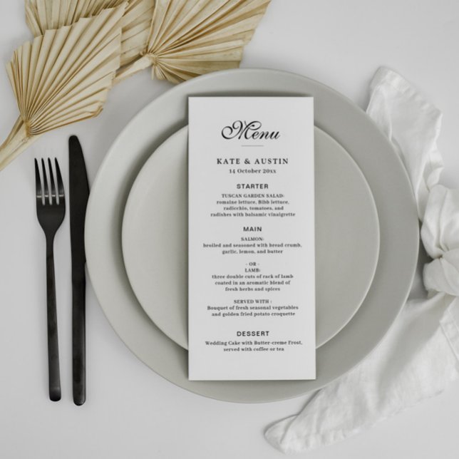 tarjeta de menú elegante en blanco y negro (Subido por el creador)