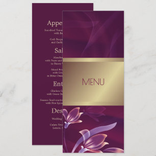 Tarjeta de menú elegante floral burdeos oro
