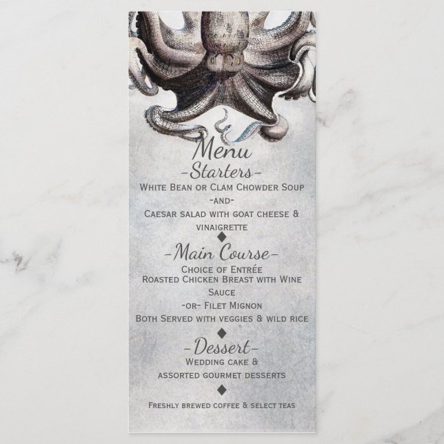 Tarjeta de menú elegante para boda playera con pul (Anverso)