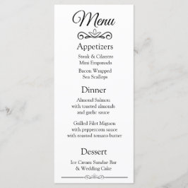 Tarjeta de menú elegante y decorativa del Boda bla