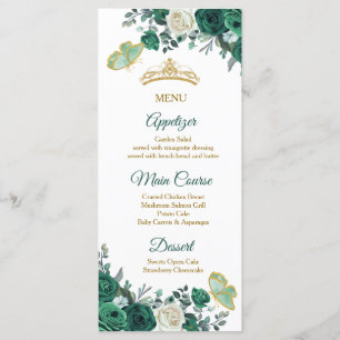 Tarjeta de menú Emerald Green Quinceañera