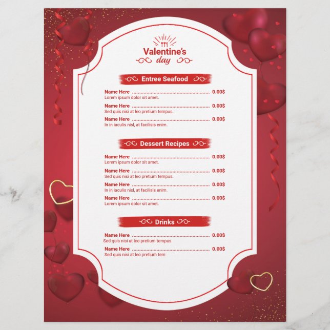 Tarjeta de menú especial del el día de San Valentí (Atrás)