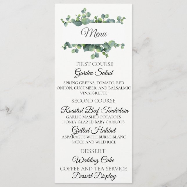 Tarjeta de menú Eucalyptus Bouquet Boda (Anverso)