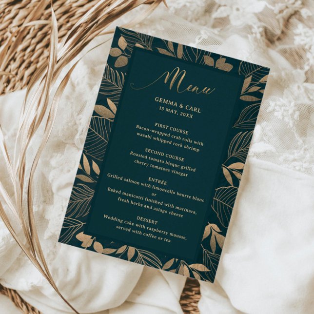 Tarjeta de menú Exotic Gold Foilage Border Boda (Subido por el creador)
