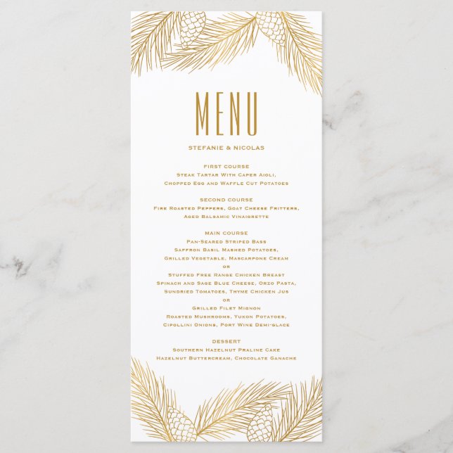 Tarjeta de menú Faux Relieve metalizado dorado Pin (Anverso)