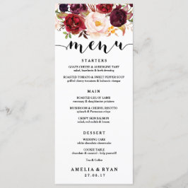 Tarjeta de menú Floral Burgundy Boda