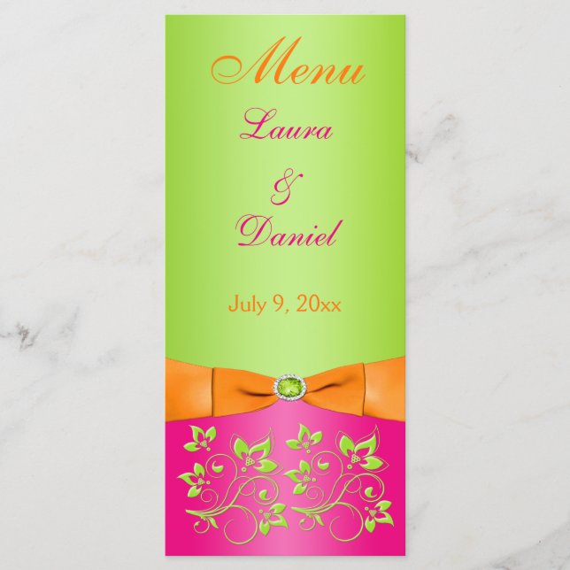 Tarjeta de menú floral de cal de Naranja rosa RIBB (Anverso)