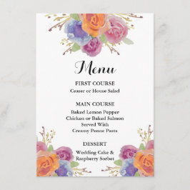 Tarjeta de menú Floral de color de agua brillante