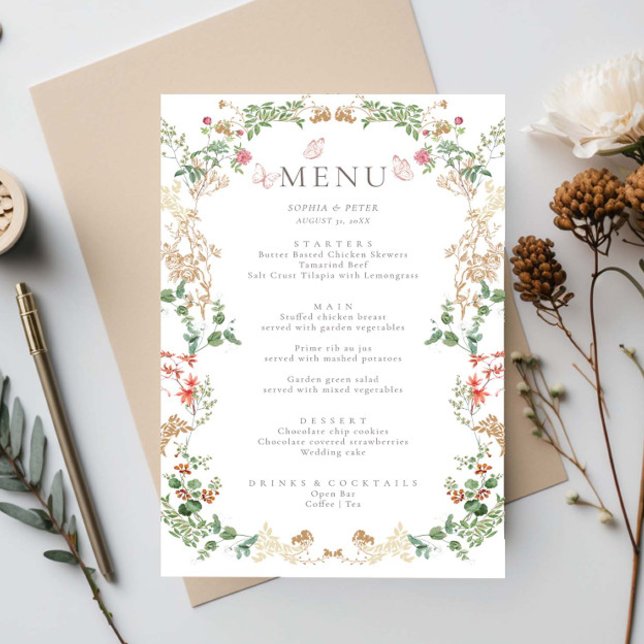 Tarjeta de menú floral de jardín de flores silvest (Subido por el creador)