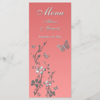 Tarjeta de menú floral de mariposa gris de color c