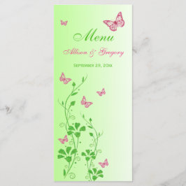 Tarjeta de menú floral de mariposa verde rosa