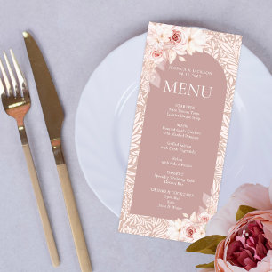 Tarjeta de menú floral elegante con toque rosado