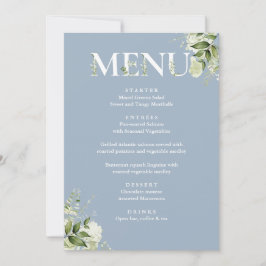 Tarjeta de menú floral elegante verde azul polvori