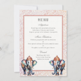 Tarjeta de menú Floral Indian Boda Elephant