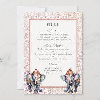 Tarjeta de menú Floral Indian Boda Elephant
