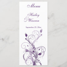 Tarjeta de menú Floral morada y blanca