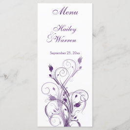 Tarjeta de menú Floral morada y blanca