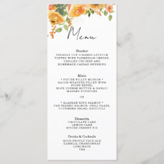 Tarjeta de menú floral naranja
