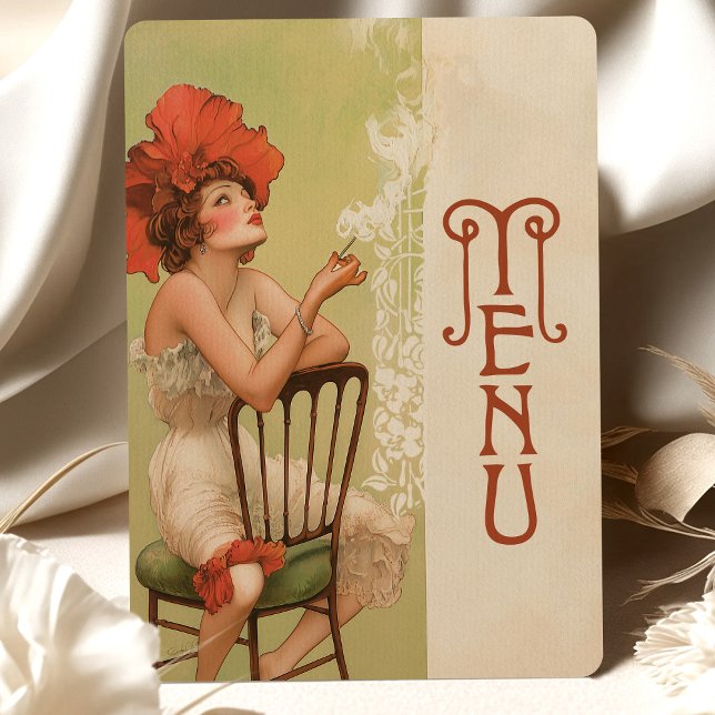 Tarjeta de menú floral roja Art Nouveau Boda (Subido por el creador)