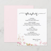 Tarjeta de menú floral rosa elegante con presupues
