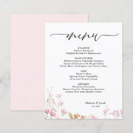 Tarjeta de menú floral rosa elegante con presupues