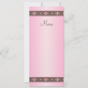 Tarjeta de menú floral rosa y marrón para boda