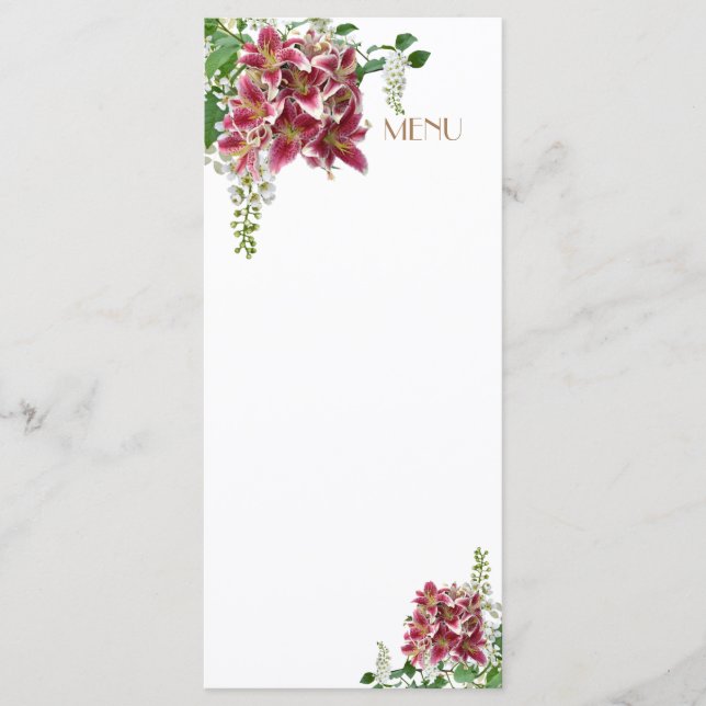 Tarjeta de menú floral Stargazer boda (Anverso)