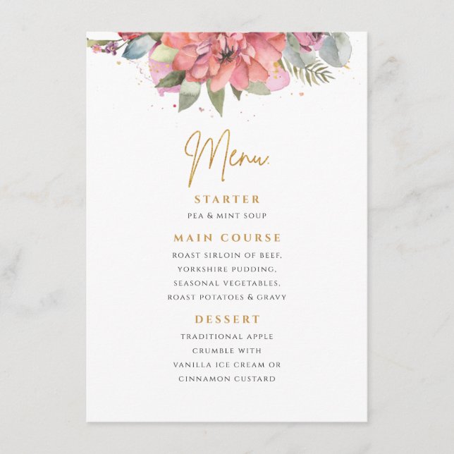 Tarjeta de menú Floral y Boda de oro (Anverso)