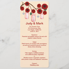 Tarjeta de menú Flores Rojas Mason Jars