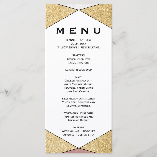 Tarjeta de menú Glam Geométric Diamond Dinner (Anverso)
