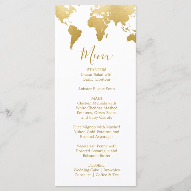 Tarjeta de menú Globetrotter Glam Boda (Anverso)