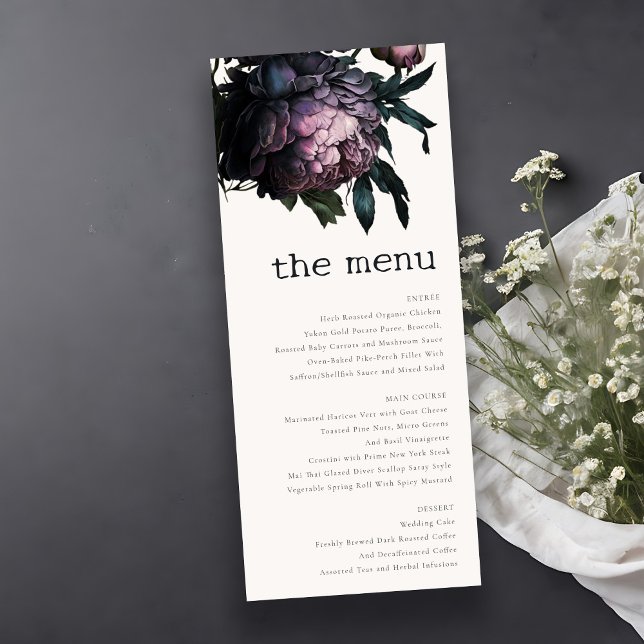 Tarjeta de menú Gótico Oscuro Púrpura Negro Peony  (Subido por el creador)