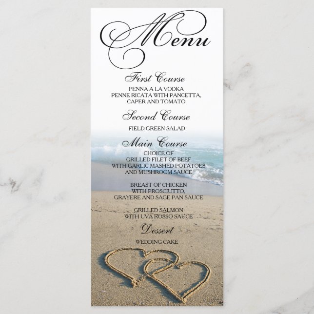 Tarjeta de menú Heart on the Shore Beach Wedding D (Anverso)
