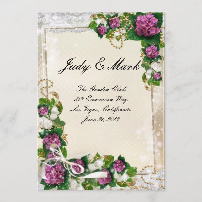 Tarjeta De Menú Hidrangea Púrpura Y Lace (Anverso)
