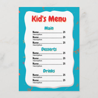 Tarjeta de Menú Infantil de Restaurante