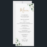Tarjeta de menú larga simple Eucalyptus Greenery B<br><div class="desc">Diseñado para coordinar con nuestra colección de bodas Moody Greenery,  esta plantilla de menú personalizable presenta un marco geométrico dorado acentuado por ramas de vegetación eucaliptus acuáticas,  con texto dorado y gris. Para realizar cambios avanzados,  seleccione la opción "Hacer clic para más personalizares" en Personalizar esta plantilla.</div>