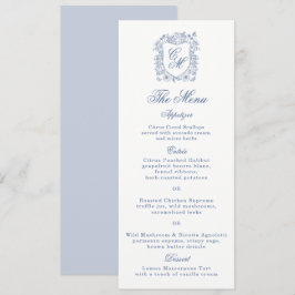 Tarjeta de menú largo de boda con cresta floral vi