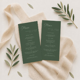 Tarjeta de menú largo de boda elegante verde bosqu