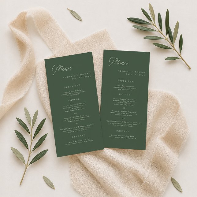 Tarjeta de menú largo de boda elegante verde bosqu (Subido por el creador)
