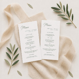 Tarjeta de menú largo de boda minimalista verde bo