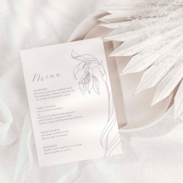 Tarjeta de menú Lavender con flor de arte de línea (Subido por el creador)