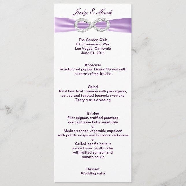 Tarjeta de menú Lavender Infinity (Anverso)