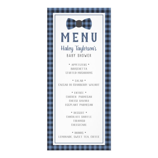 Tarjeta de menú Little Man, Baby Shower (Frente)